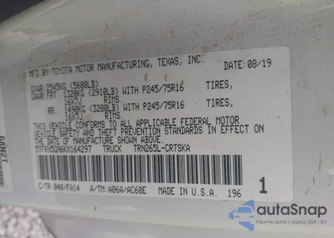 2019 Toyota Tacoma Sr from USA, damaged, VIN 5TFRX5GN6KX164297